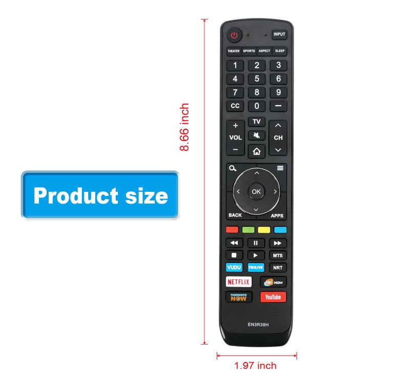AULCMEET EN3R39H Replacement Remote Control Compatible with Hisense LCD LED Smart 4K TV 43H6080E 43H6E 49H6E 50H6E 55EU6070 55H6E 55H8E 55H9D 65H6E 65H8E 49H6E 60H6E 49H6E1 60H6E1 49H6020E 60H6020E 49H6030E - Image 2